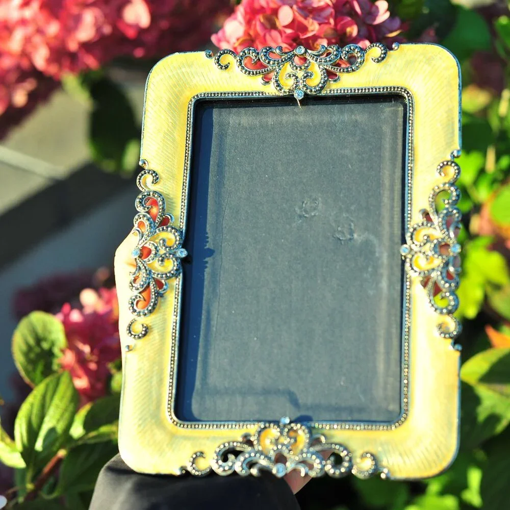 1pcs Silver Gold Glaze Metalwork Crystal Floral Picture frame